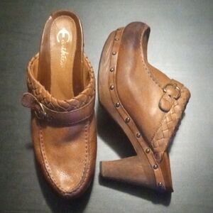 Carthies Brown Leather Women's Mules with Braided Strap